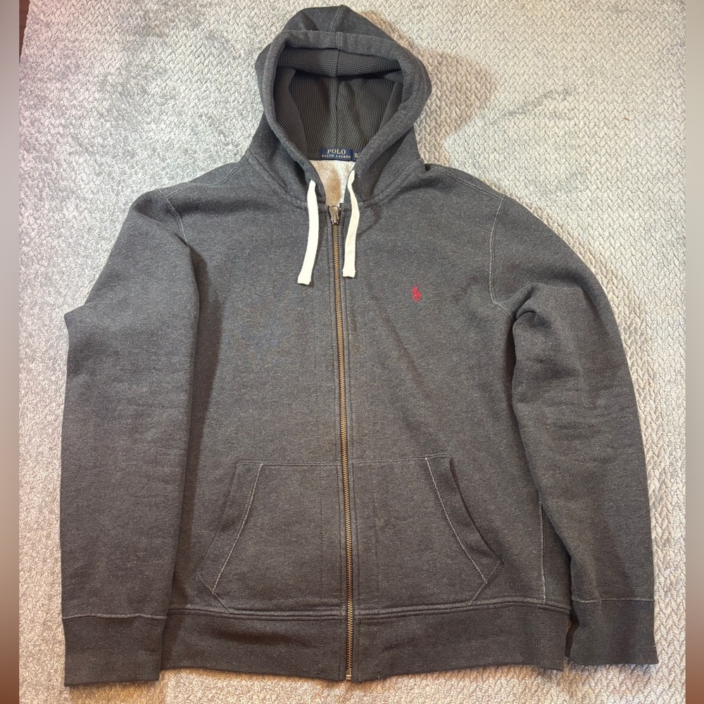 Men’s Polo by Ralph Lauren Gray Zip Up with Thermal Hood Size Extra Large